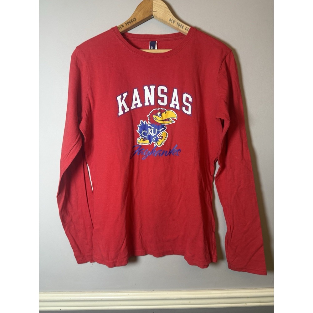Kansas Jayhawk Shirt Womens Large KU Gear for Sports Long‎ Sleeve Red